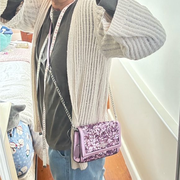 Coach sequined purple/lilac Flap Clutch Crossbody. NWT - Picture 11 of 14
